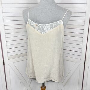 Jon Wesley Y2K Lace Trim Camisole Top Ivory White Small Rosette Pearls